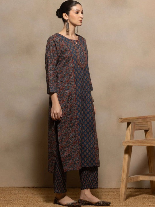 Women Ethnic Motifs Printed Regular Pure Cotton Kurta with Trousers & With Dupatta