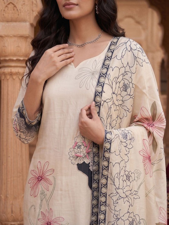 Women Floral Printed Regular Kurta with Trousers & With Dupatta