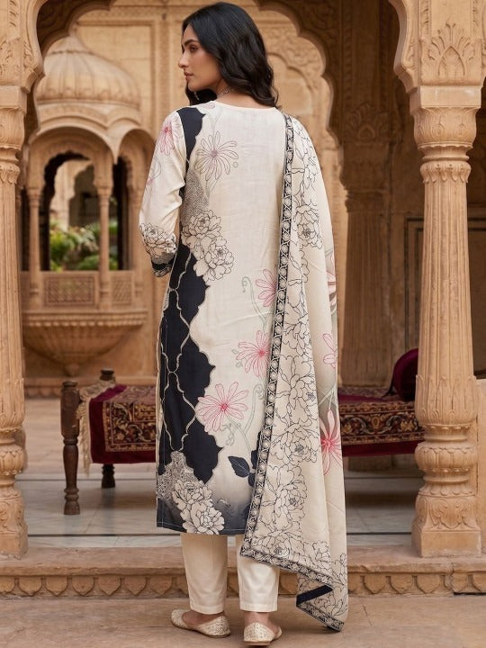 Women Floral Printed Regular Kurta with Trousers & With Dupatta