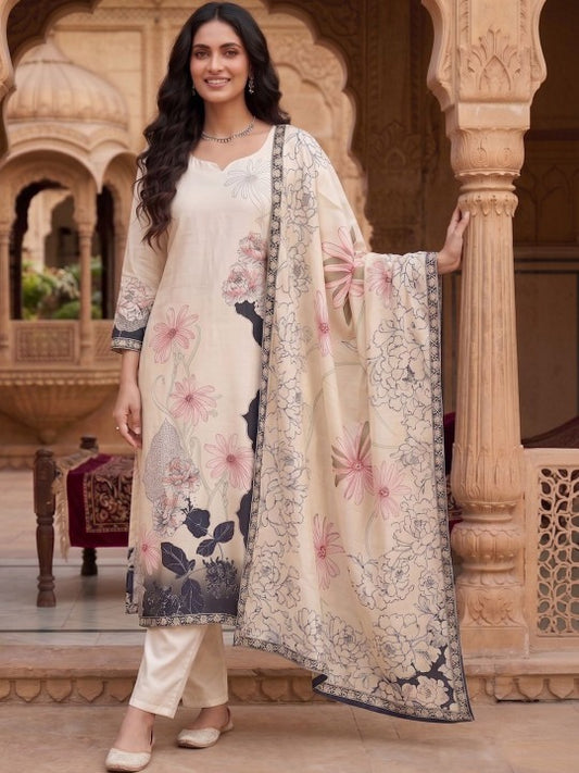 Women Floral Printed Regular Kurta with Trousers & With Dupatta
