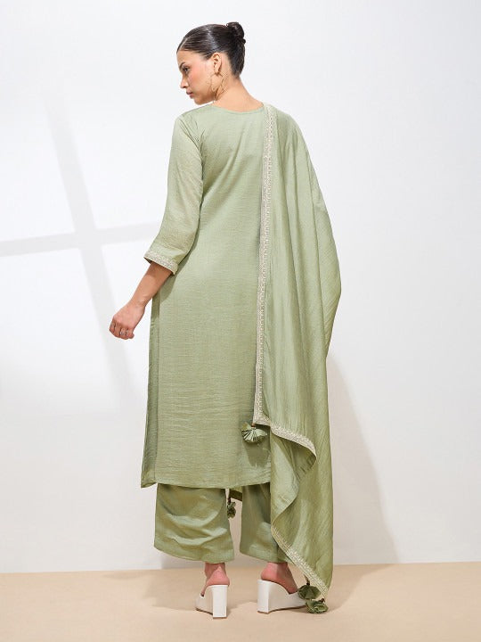 Women Ethnic Motifs Embroidered Regular Thread Work Kurta with Palazzos & With Dupatta