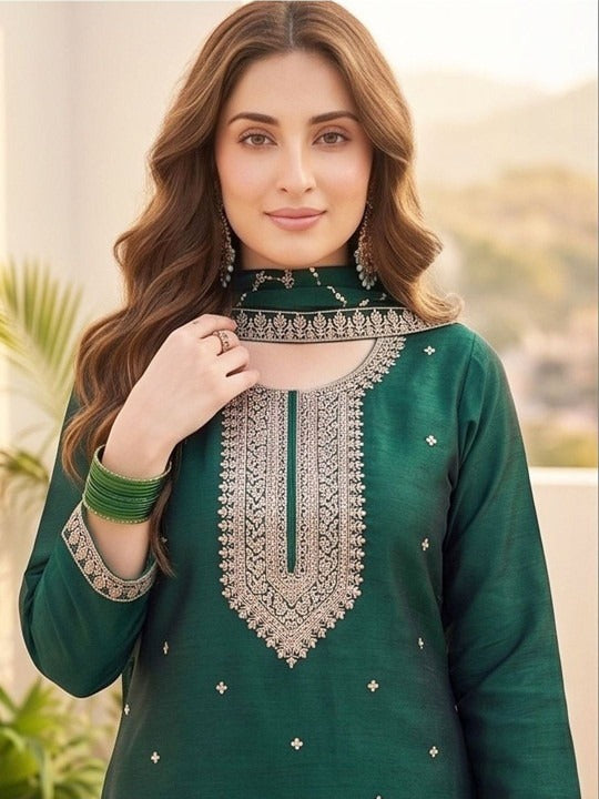 Women Ethnic Motifs Embroidered Regular Thread Work Kurta with Trousers & With Dupatta