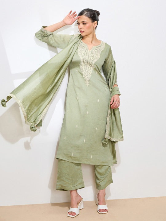 Women Ethnic Motifs Embroidered Regular Thread Work Kurta with Palazzos & With Dupatta