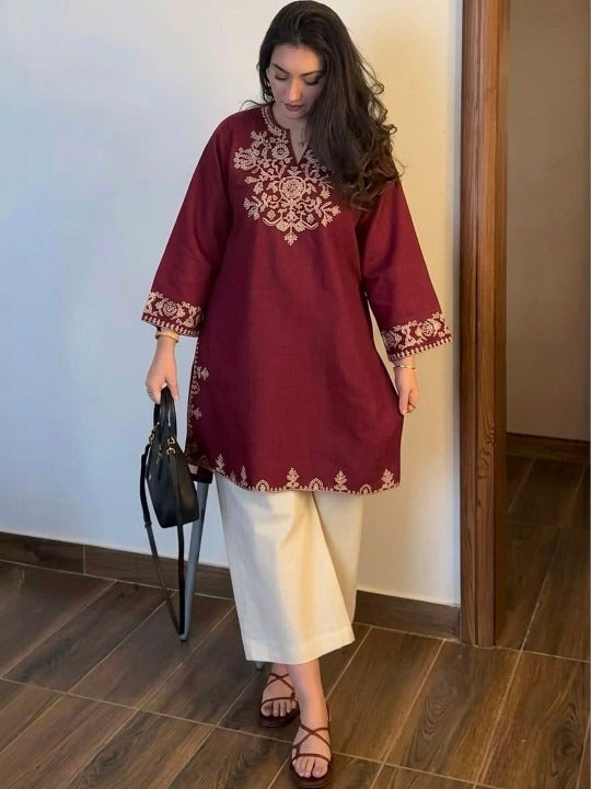 Women Ethnic Motifs Embroidered Regular Thread Work Pure Cotton Kurta with Palazzos