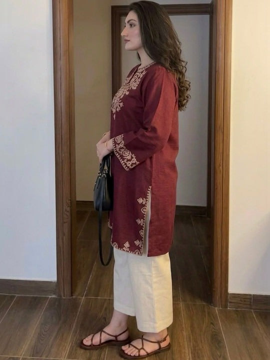 Women Ethnic Motifs Embroidered Regular Thread Work Pure Cotton Kurta with Palazzos