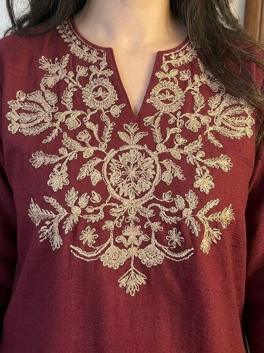 Women Ethnic Motifs Embroidered Regular Thread Work Pure Cotton Kurta with Palazzos