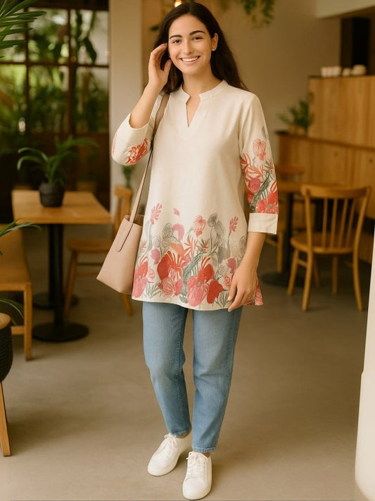 Mandarin Collar Printed Tunic