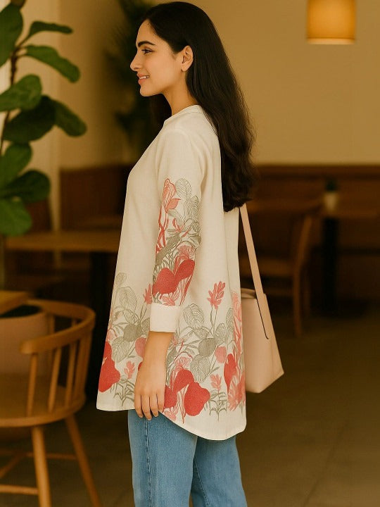 Mandarin Collar Printed Tunic