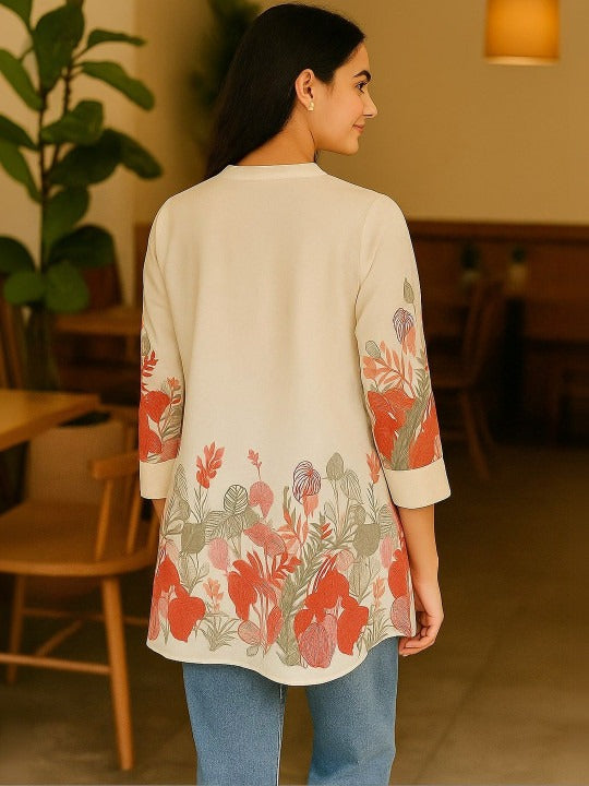 Mandarin Collar Printed Tunic