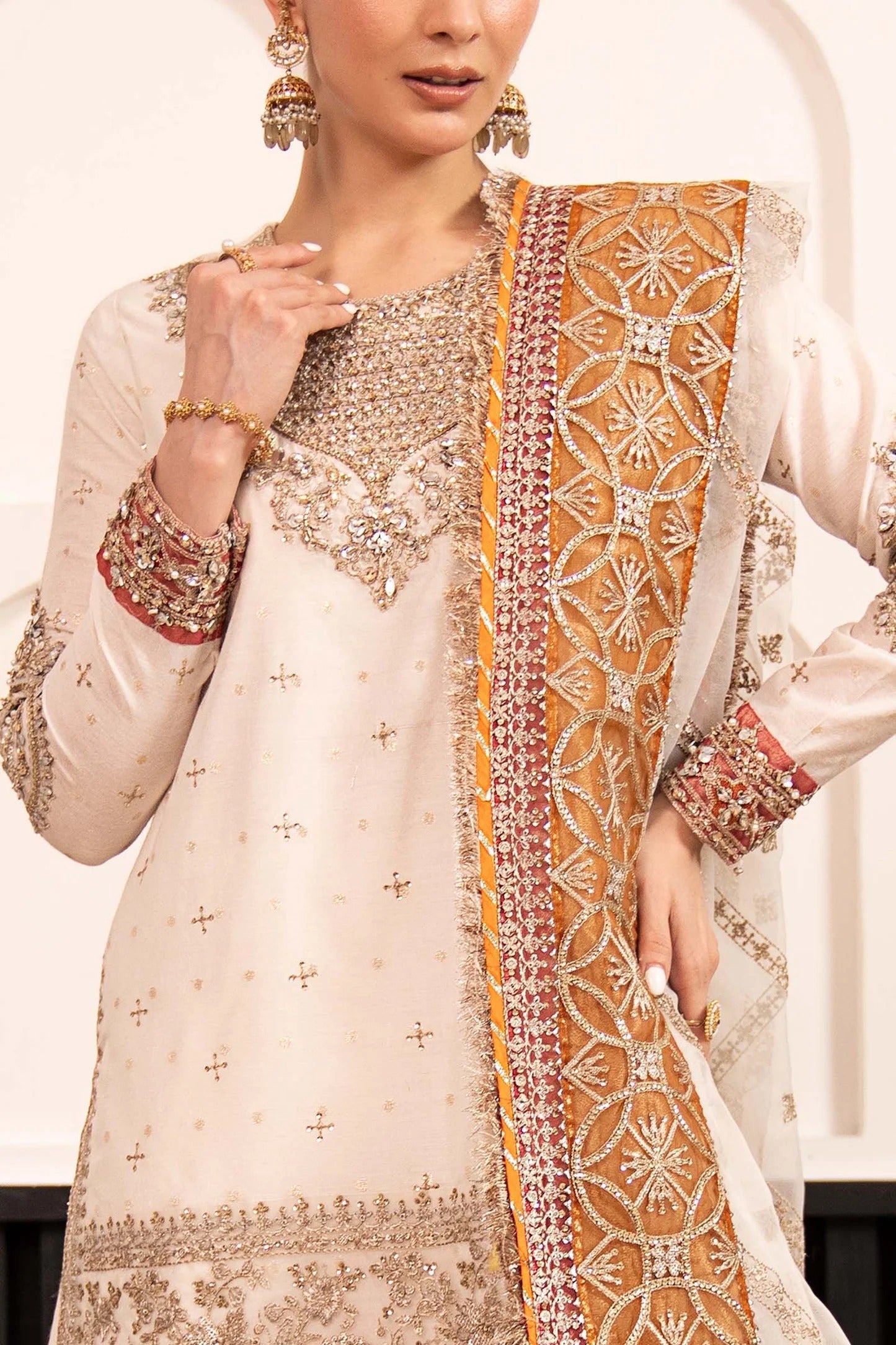 3 Piece Embroidered Cotton Lurex Suit