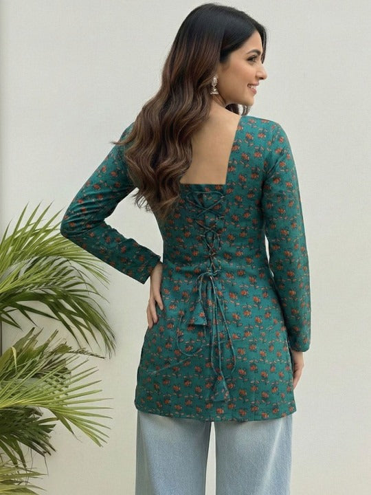 Floral Printed Square Neck Kurti