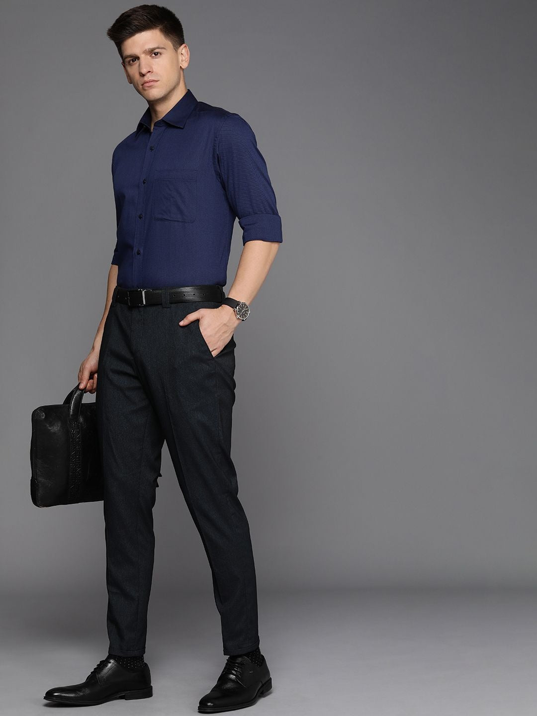 Pure Cotton Textured Slim Fit Opaque Formal Shirt