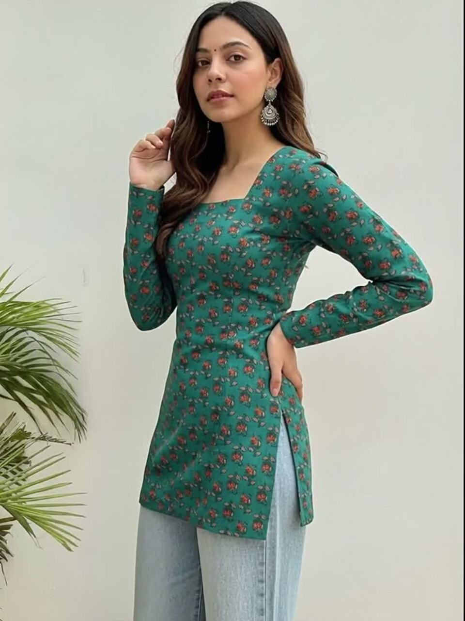 Floral Printed Square Neck Kurti