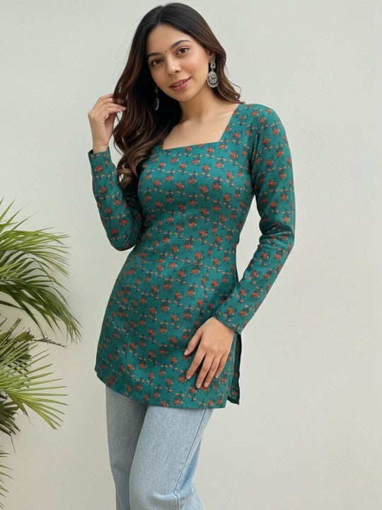 Floral Printed Square Neck Kurti