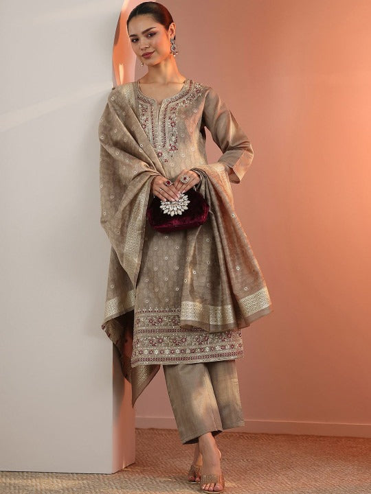 Women Ethnic Motifs Embroidered Regular Thread Work Kurta with Trousers & With Dupatta