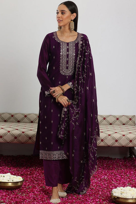 Women Floral Embroidered Regular Sequinned Kurta with Trousers & With Dupatta