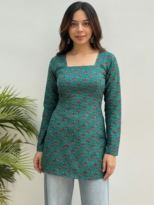 Floral Printed Square Neck Kurti