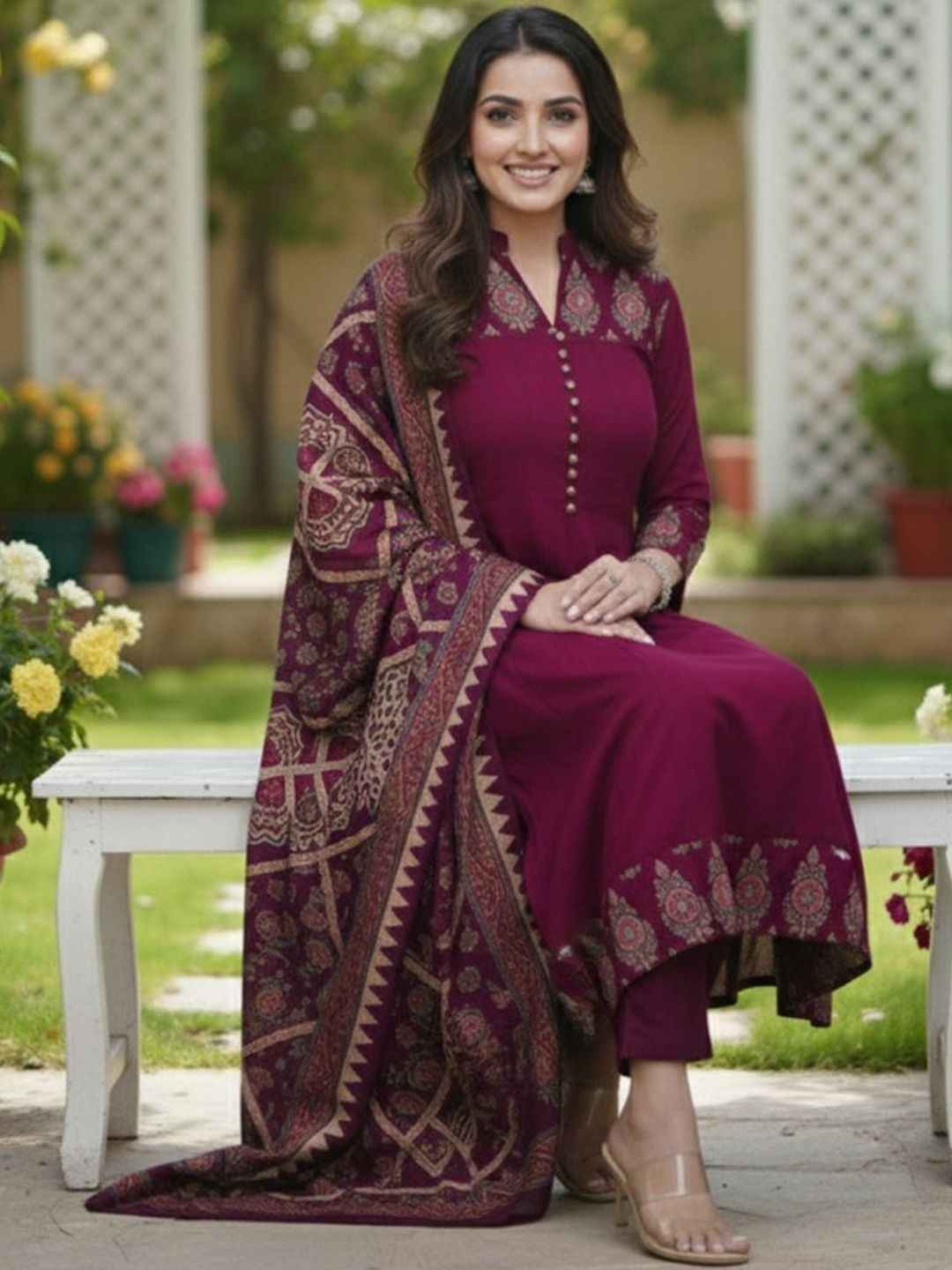Women Ethnic Motifs Printed Regular Kurta with Trousers & With Dupatta