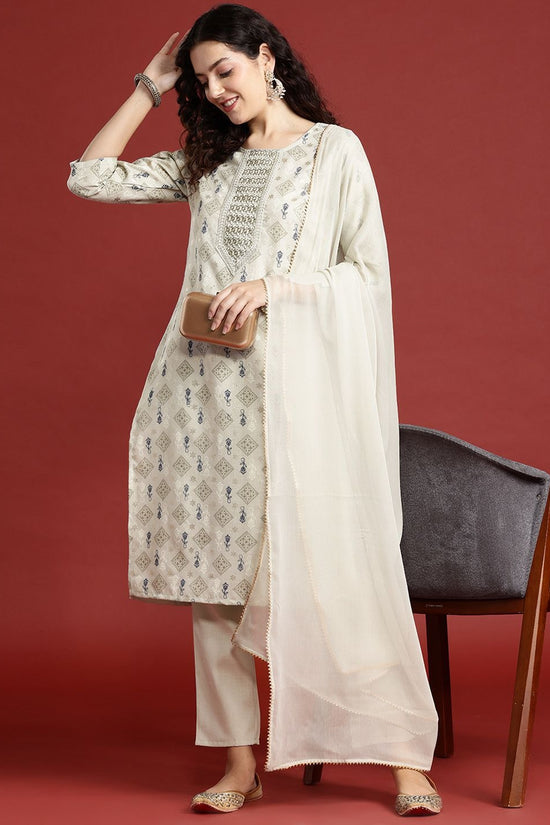 Ethnic Motifs Printed Regular Thread Work Kurta with Trousers & Dupatta