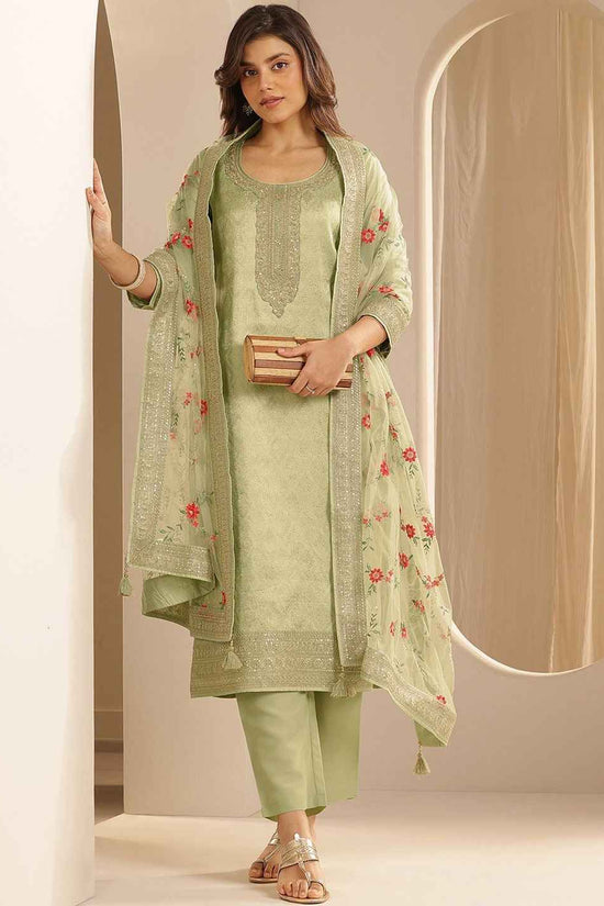 Floral Woven Design Zari Straight Kurta With Trousers And Dupatta