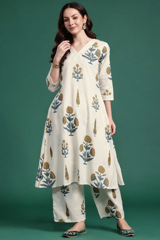 Women Floral Printed Regular Aline Calf Length Kurta with Trousers