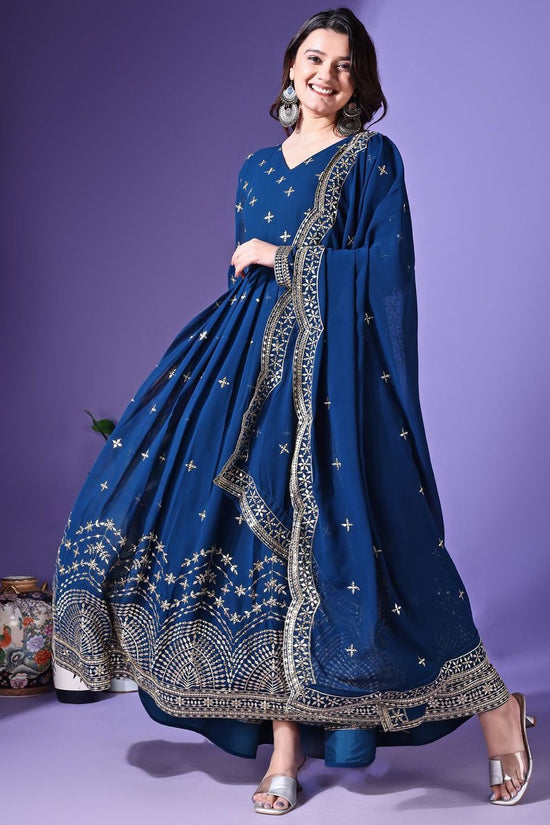 Floral Embroidered Georgette Anarkali Kurta With Dupatta
