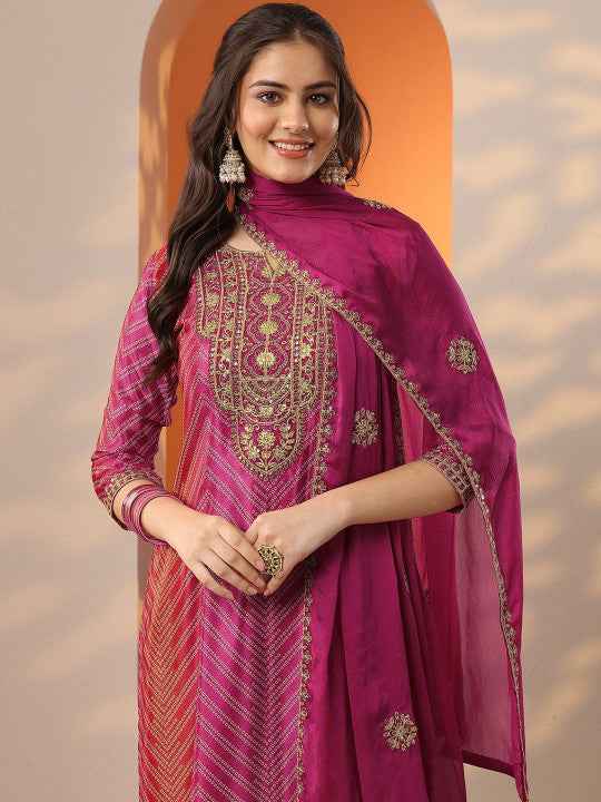Women Regular Thread Work Kurta with Palazzos & With Dupatta