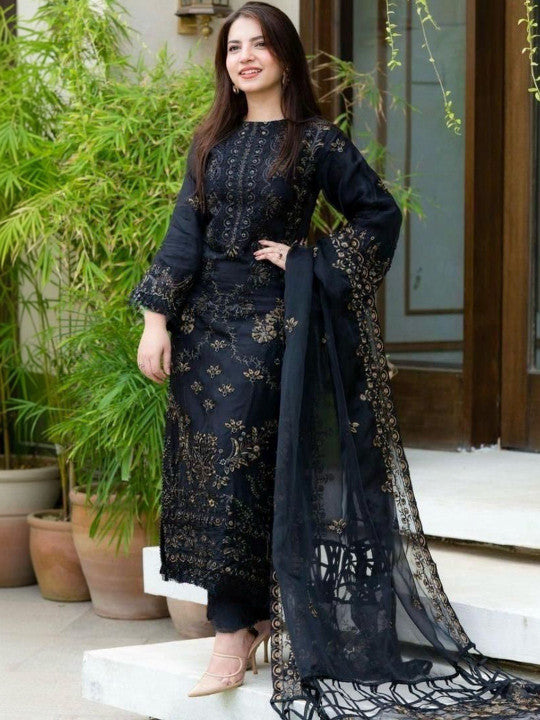 Women Ethnic Motifs Embroidered Regular Thread Work Kurta with Trousers & With Dupatta