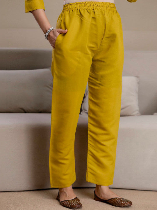 Women Floral Embroidered Regular Chanderi Cotton Kurta with Trousers & With Dupatta