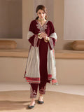 Floral Embroidered Velvet V-Neck A-Line Kurta with Trousers & Dupatta