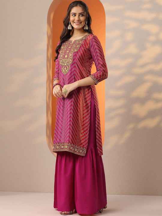 Women Regular Thread Work Kurta with Palazzos & With Dupatta