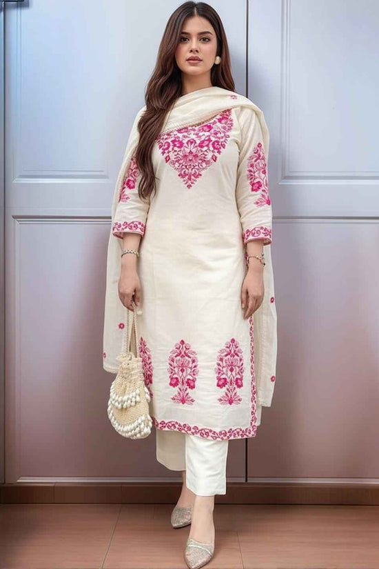 Women Ethnic Motifs Embroidered Regular Thread Work Kurta with Trousers & With Dupatta