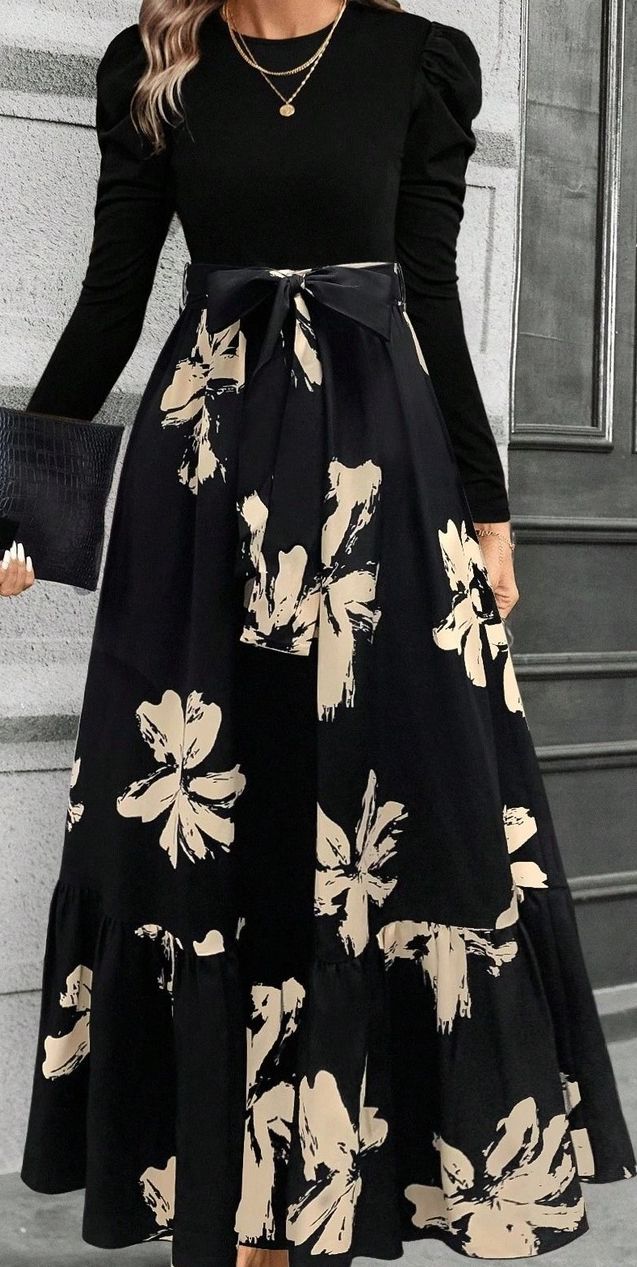 Floral Print Puff Sleeve Fit & Flare Maxi Dress