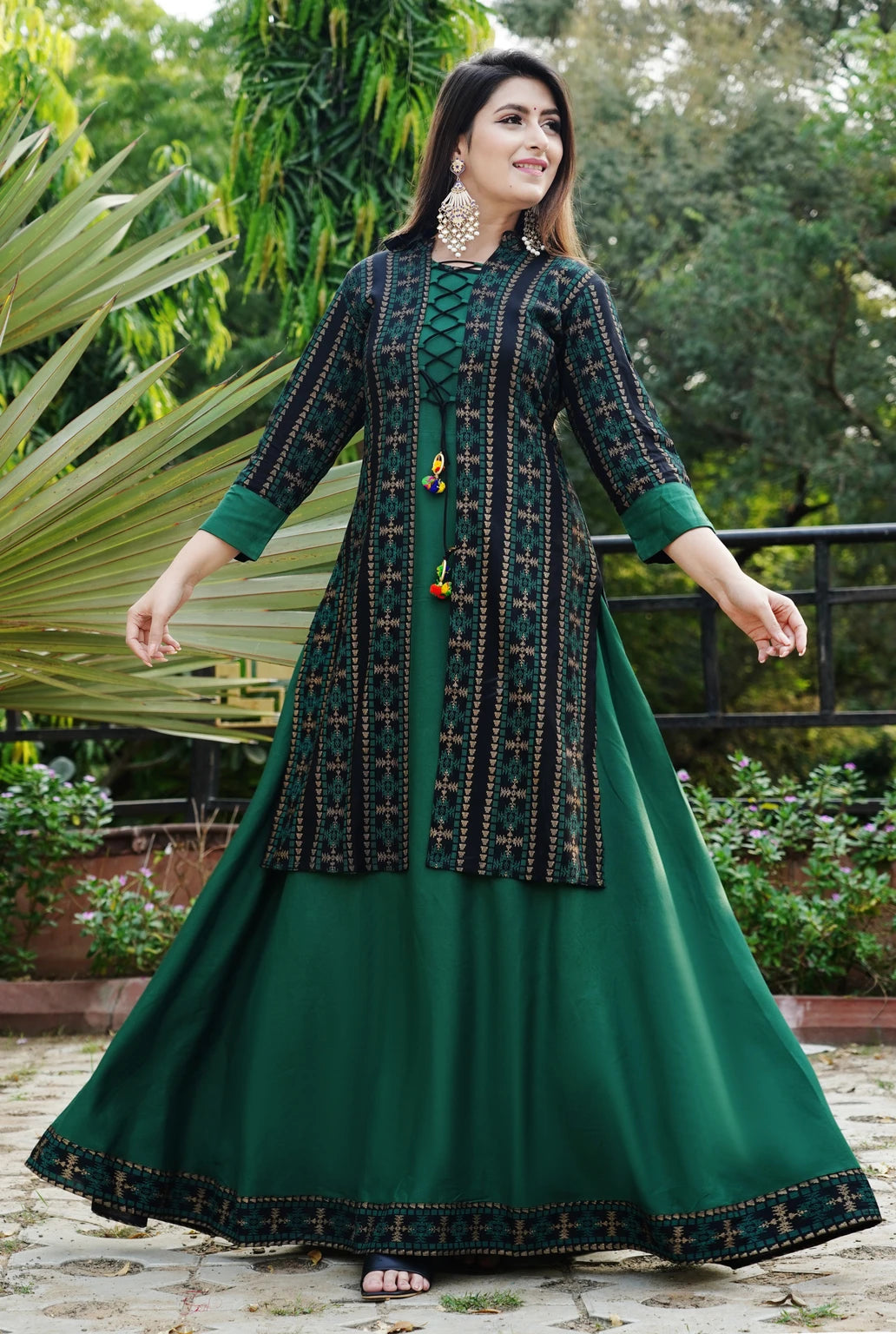Women Cotton Rayon Kurta Ethnic Jacket Set