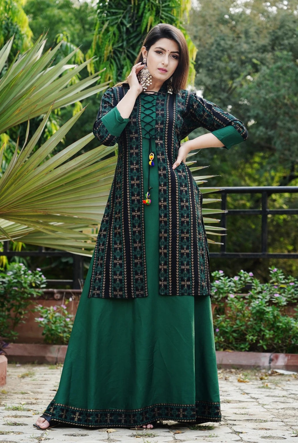 Women Cotton Rayon Kurta Ethnic Jacket Set